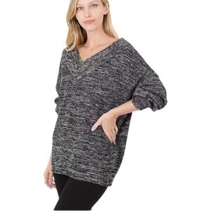 Women's Zenana Black V-neck Sweater Sz Medium